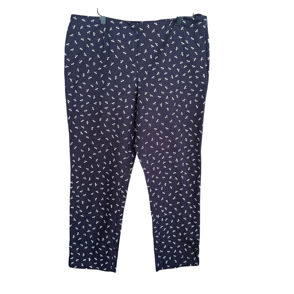 Charter Club Dragonfly Print Ankle Pants 12 Navy Blue White Coastal Prep